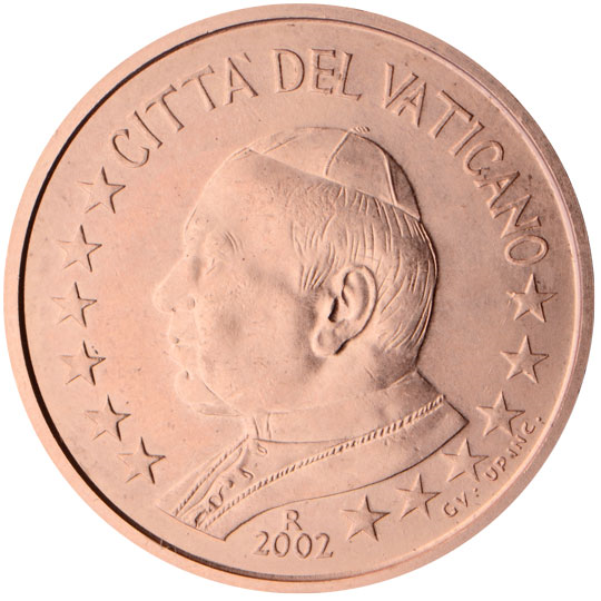 Vatican City 5 euro cent (2002) - Profile picture of Pope John Paul II